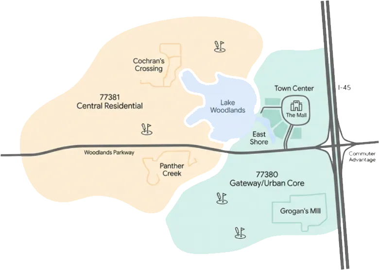 Map of the The Woodlands, TX area